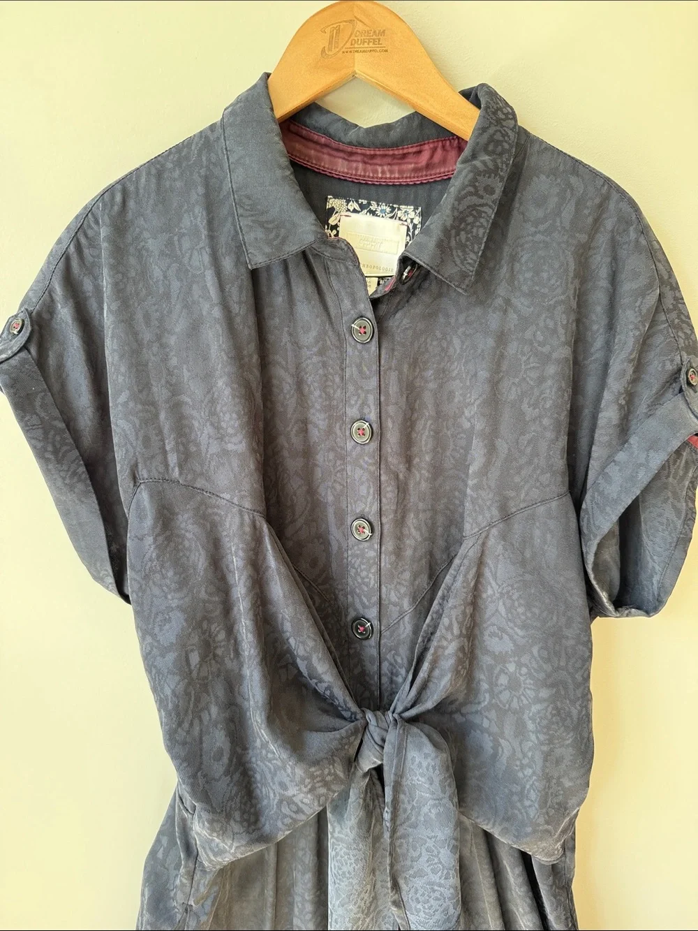 Ett:Twa James by Anthropologie Tie-Waist Button-Front Jumpsuit, Dark Navy Sz 12 - Picture 8 of 15